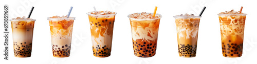 Collection set a plastic cup of iced bubble tea boba on a transparent background photo