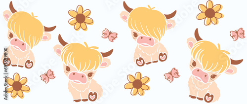 Cute baby highland cow Glass Can Wrap Pattern layered printable for 16 oz Libbey isolated on white background.
