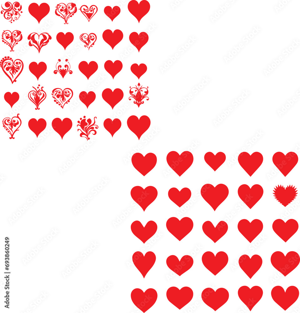 Pattern of red hearts against white background