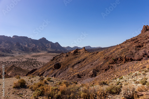 View of the rocks of Los Azulejos in the Teide National Park in Tenerife. Canary islands, Spain