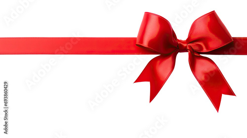 Red ribbon and bow with gold isolated on a transparent background.