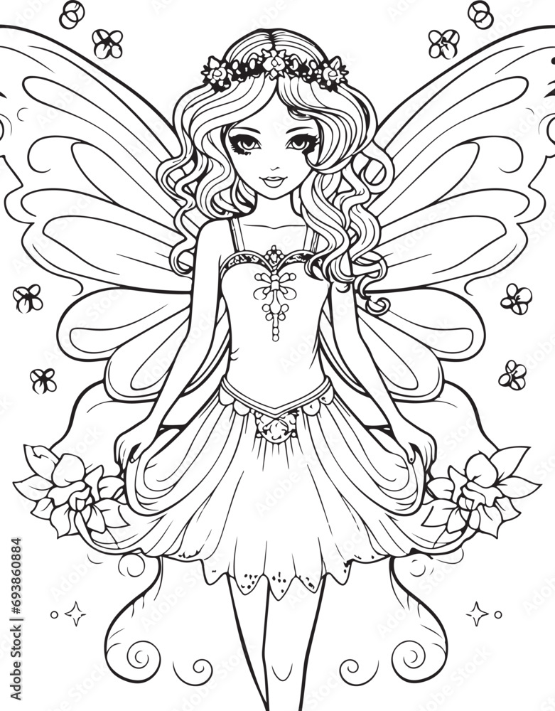 Fototapeta premium barbie fairies hand drawn coloring page isolated 