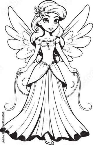 barbie fairies hand drawn coloring page isolated 
