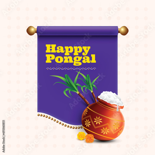 Vector illustration of Happy Pongal Holiday Harvest Festival in South India.