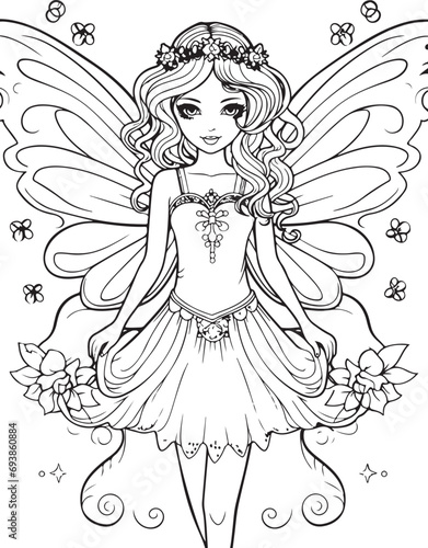 barbie fairies hand drawn coloring page isolated 
