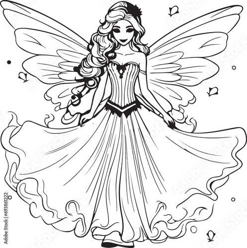 barbie fairies hand drawn coloring page isolated 
