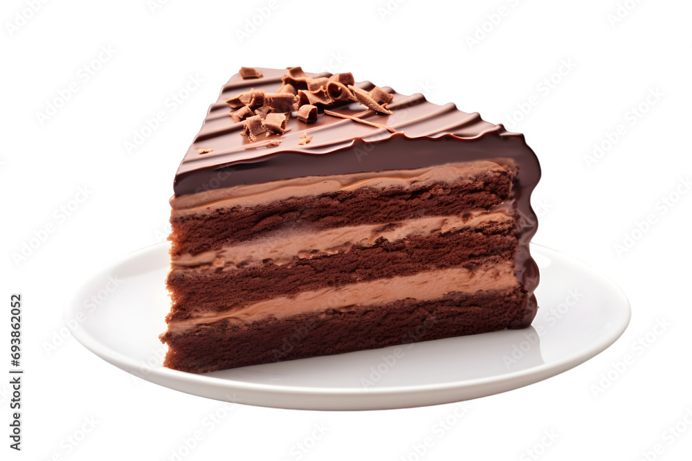 Slice of chocolate cake with raspberries on transparent background Slice of chocolate cake with raspberries on transparent background