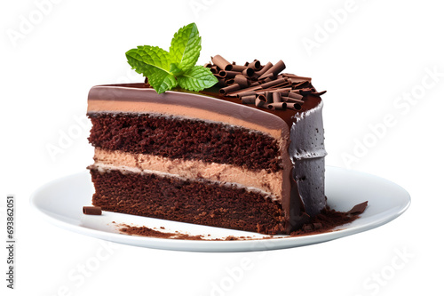 Slice of chocolate cake with raspberries on transparent background 