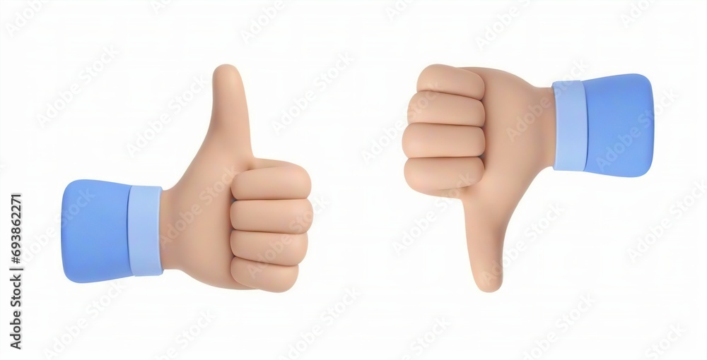 Thumb up and thumb down flat icon, 3D cartoon hand with thumb up and down gesture. Vote or rating signs concept,Like dislike icon set,Concept of social networks Thumb up and thumb down flat icon, 3D cartoon hand with thumb up and down gesture. Vote or rating signs concept,Like dislike icon set,Concept of social networks