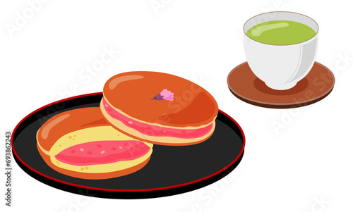 桜どら焼きとお茶