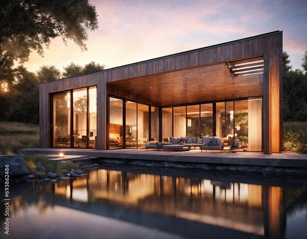 Country house in a modern style with large windows Country house in a modern style with large windows