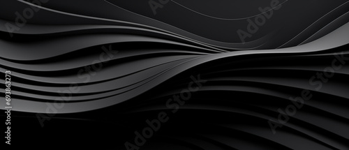 Abstract 3D design with black and grey waves made of satin or silk like material  design for backgrounds.