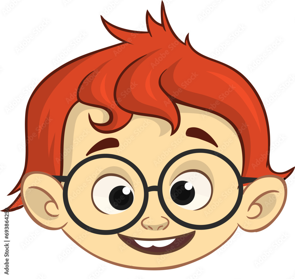 Obraz premium Cartoon red hair boy wearing eyeglasses. .Vector illustration of young teenager outlined. Boy head drawing