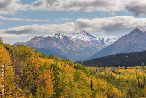 Mountain landscape in yellow autumn colors, British Columbia Canada 