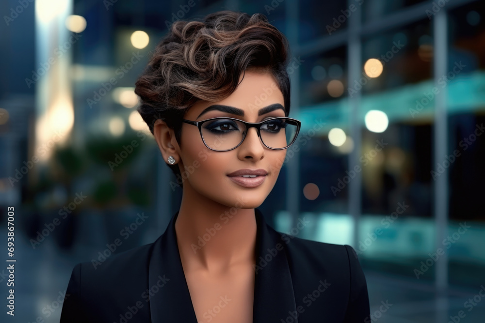 Closeup portrait of a confident young Indian Corporate professional woman with short hair Closeup portrait of a confident young Indian Corporate professional woman with short hair