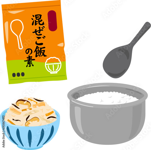 混ぜごはんの素と炊いたご飯
