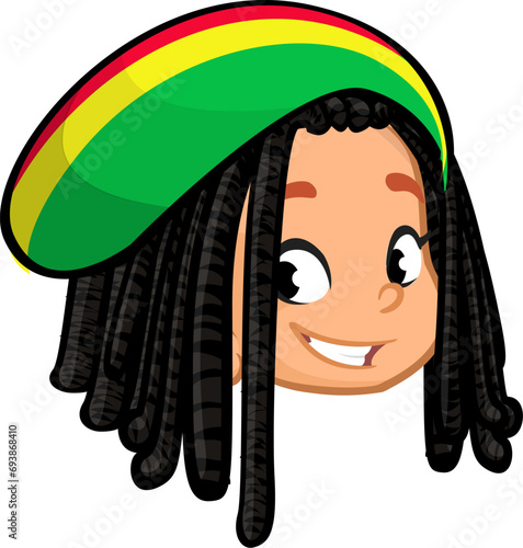 Quadro em tela Cartoon small girl wearing rastafari hat