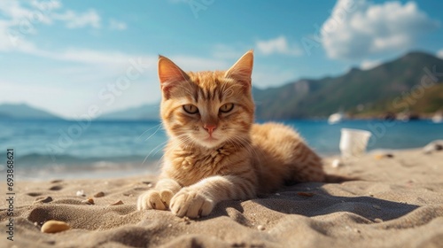 cute cat relaxing at beach © Divine123victory