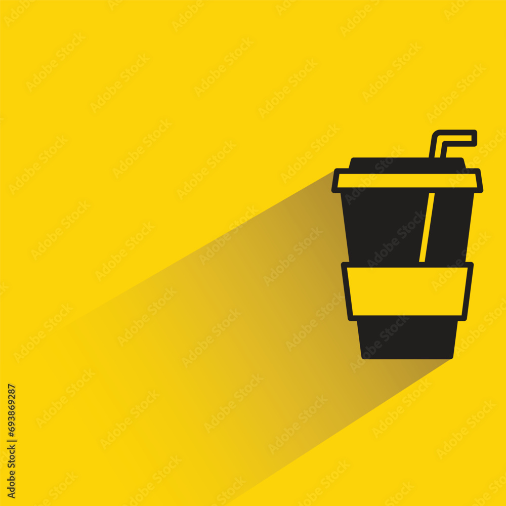 coffee cup icon with shadow on yellow background coffee cup icon with shadow on yellow background
