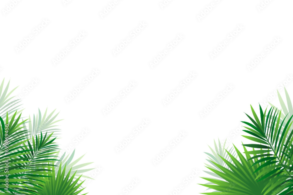 tropical frame vector. Green tropic card with rainforest plants and leaves. Amazon foliage promo banner. fresh idea for travel cover, advertising card, summer holidays, party designs