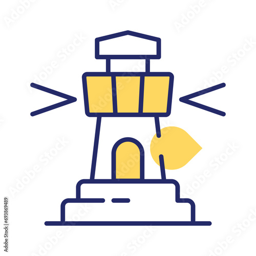 A tower containing a beacon light to warn or guide ships at sea, well designed icon of lighthouse