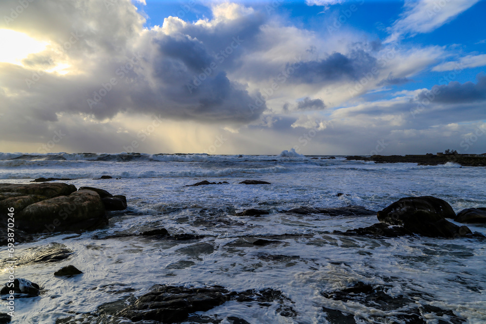 Beautiful landscape of the Galician Rías Baixas with a spectacular sky with clouds. Mougas, Pontevedra, Spain. Beautiful landscape of the Galician Rías Baixas with a spectacular sky with clouds. Mougas, Pontevedra, Spain.