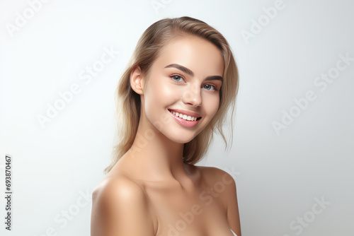Beautiful smiling girl with perfect skin isolated on white background