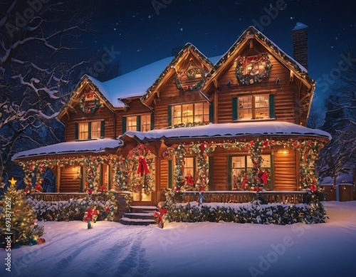 Christmas tree background. City ​​pedestrian street night city lights. Christmas decorations. Illuminated Christmas tree at night. 