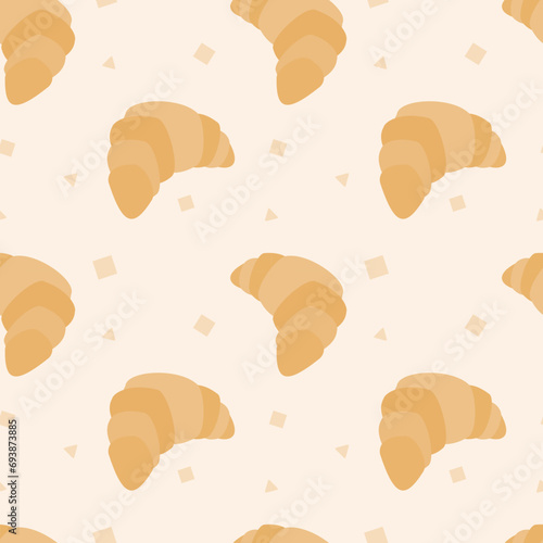 Seamless pattern with croissant in flat style cartoon design.
