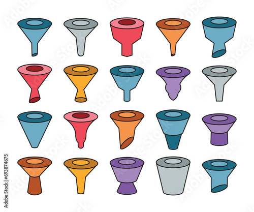 funnel equipment icons set vector illustration