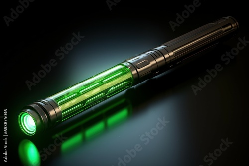 Green lightsaber sword. Glowing armory laser verdant blade. Generate ai photo