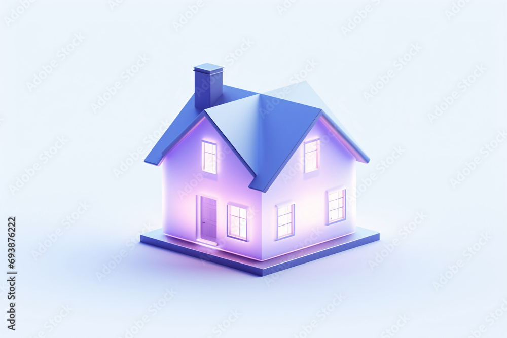 3D solid house elements, real estate finance lease sales concept illustration