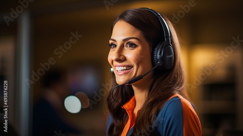 Friendly and professional customer service representative with headset and smile
