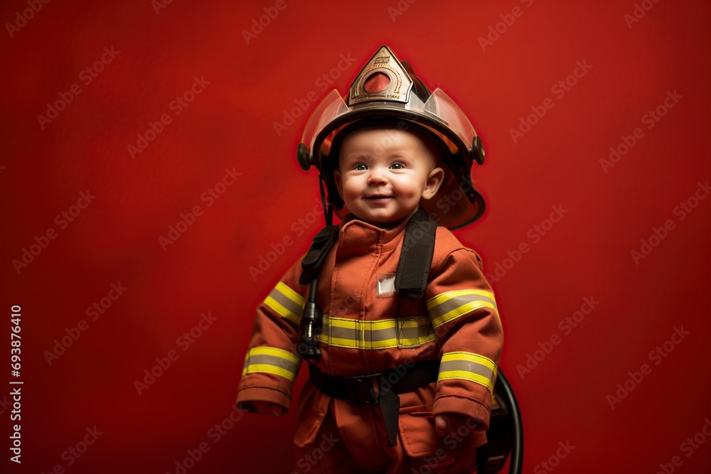 funny and brave little boy dressed as a firefighter funny and brave little boy dressed as a firefighter