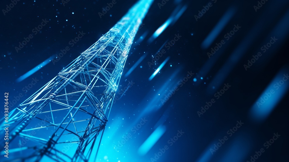 5g antenna mast on blue sky background - abstract concept of telecommunication industry and wireless technology - obrazy, fototapety, plakaty 