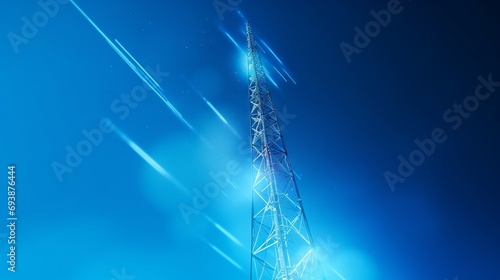 5g antenna mast on blue sky background - abstract concept of telecommunication industry and wireless technology photo