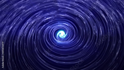 Abstract animation of a glowing blue vortex spinning around a bright center with smoothly moving glass reflections and glow effect , motion graphics , video 4k , 60 fps
