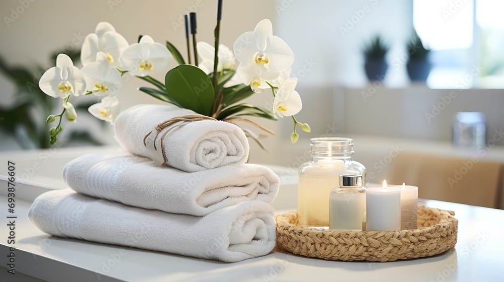 Serene Spa Setting with Orchids and Towels