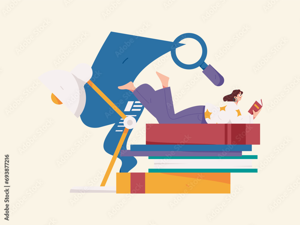 Fototapeta premium Education and learning people flat vector concept hand drawn illustration 