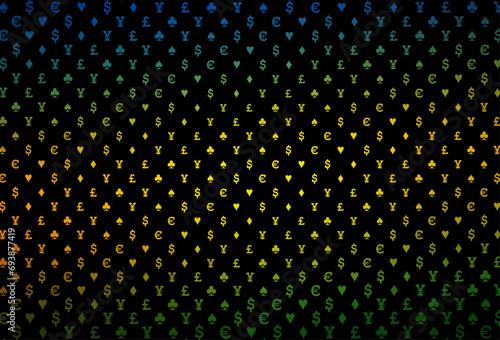 Dark green, yellow vector cover with symbols of gamble.