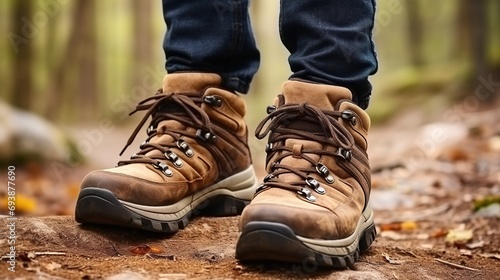 Hiking Boots on Forest Trail