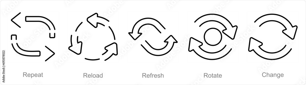 A set of 5 arrows icons as repeat, reload, refresh