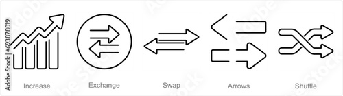 A set of 5 arrows icons as increase, exchange, swap