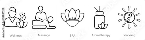 A set of 5 Beauty and Spa icons as wellness, massage, spa