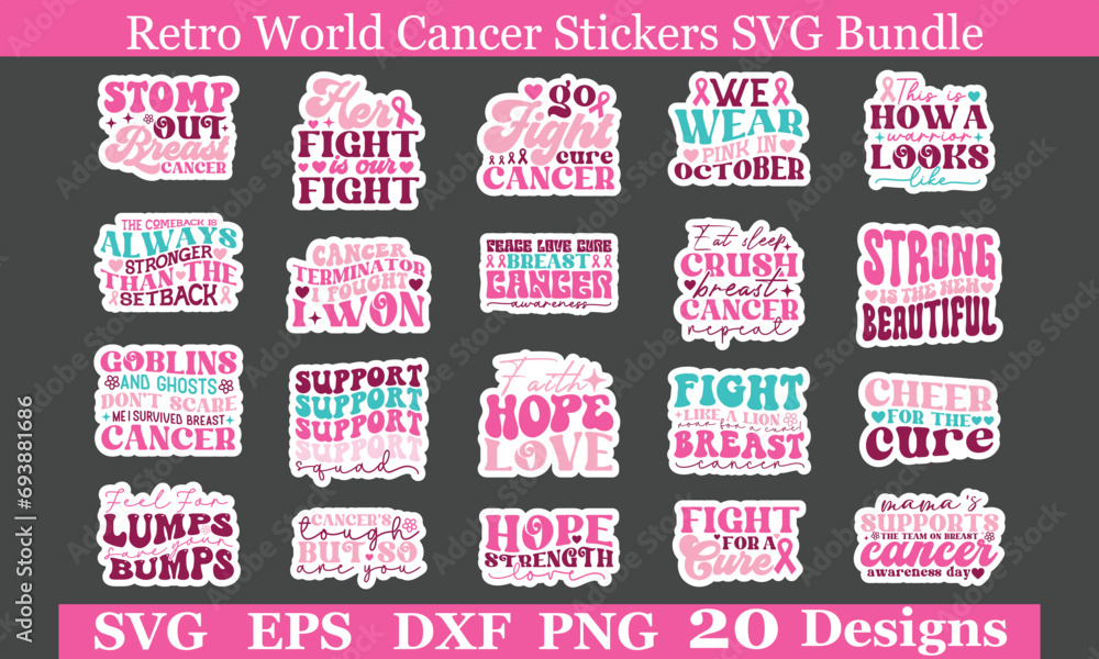 Retro World Cancer Stickers EPS Bundle