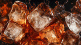 Glowing Cola Soda Ice Cube Texture. Cola Ice Cubes Pattern Texture