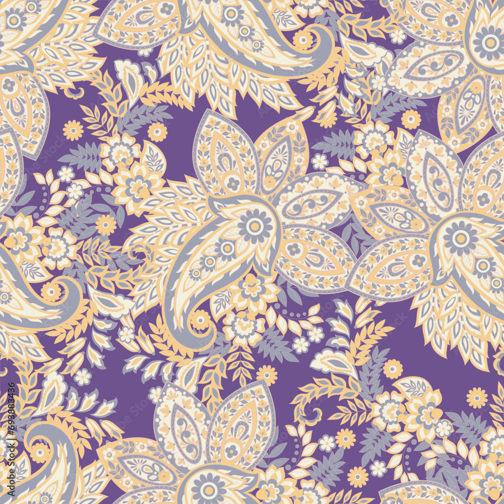 Damask Paisley seamless vector pattern for fabric design. Vintage textile background