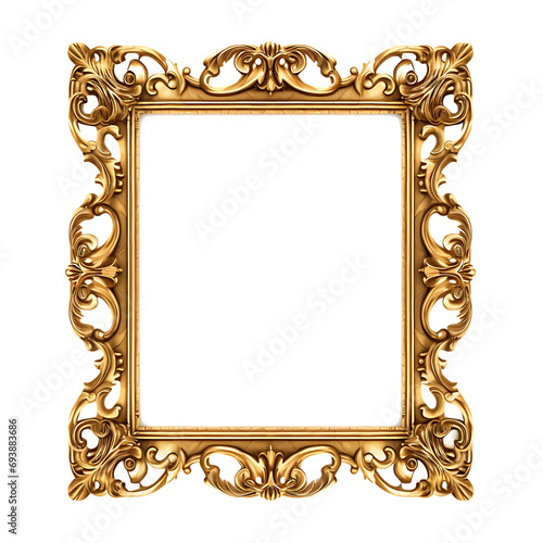 Antique carved gilded photo frame isolated over transparent background