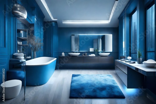 Modern luxury bathroom blue interior. No brandnames or copyright objects photo