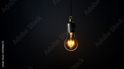 Ampoule faiblement éclairée dans une pièce sombre, fond noir. Lumière, électricité. Pour conception et création graphique. photo